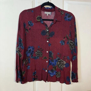 Habitat Dark Floral Tiered Rayon Blouse Womens Small Rayon Boho